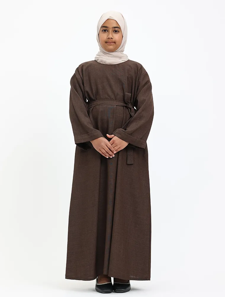 Brown Linen Girls Abaya